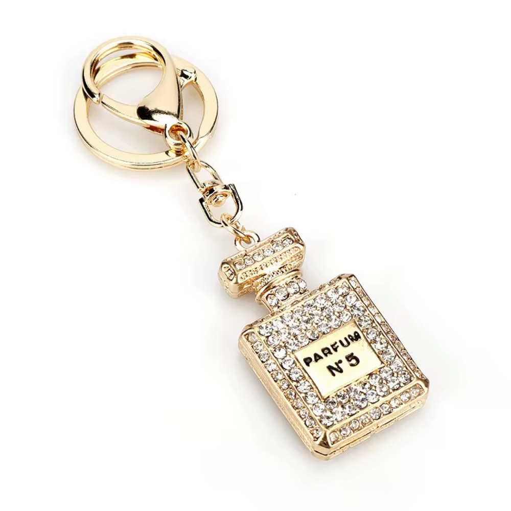 White Crystal Gold Sparkling Perfume Bottle Pendant Bag Charm